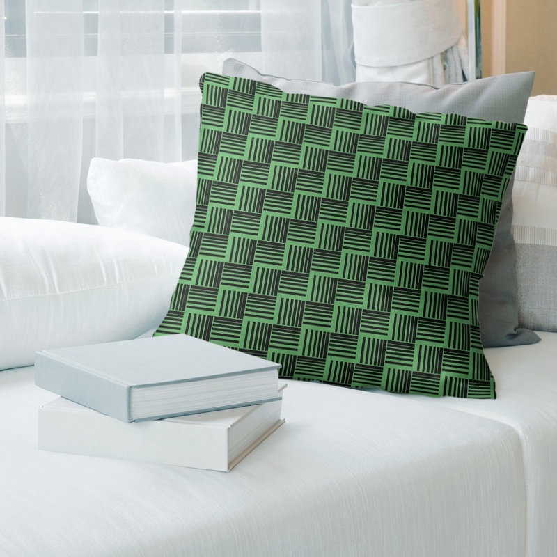 Rayures tressées Coussin décoratif, H 20 po x l 20 po, Duvet synthétique, Vert