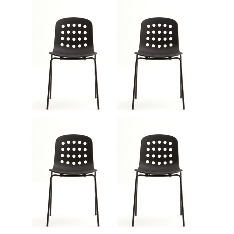 Holi Stacking Perforated Side Chair, Black