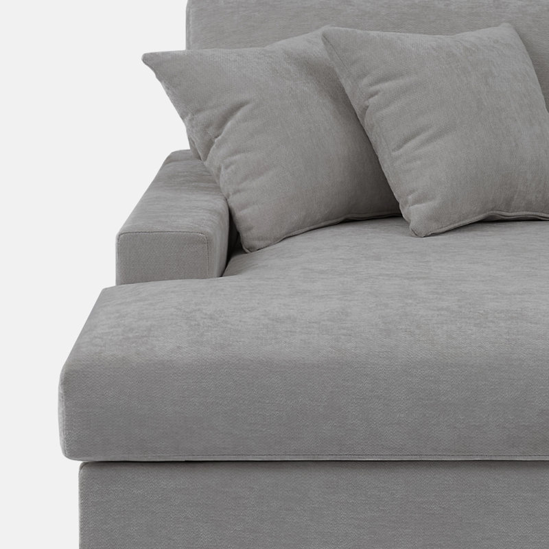 Milbrey Oversized Upholstered Chaise Lounge with Armrests & Throw Pillows, Chenille, Left Hand Facing, Gray