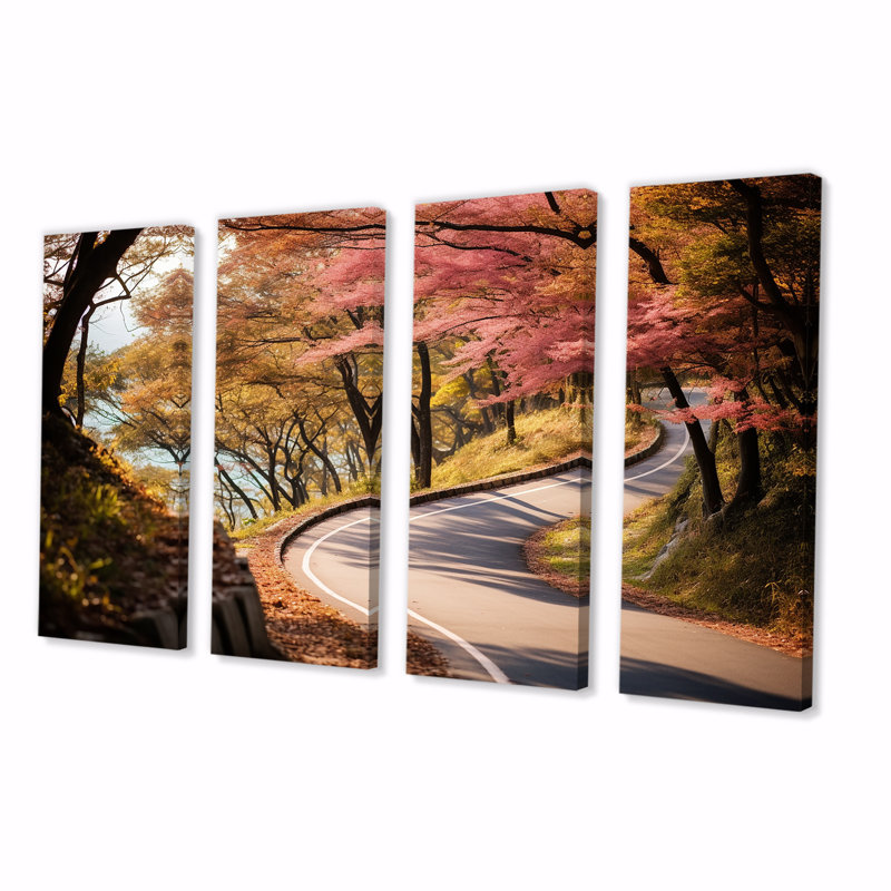 Ensemble d'art mural 4 pièces Rosy Blooming Into The Forest II - Road, H 32 po x l 64 po