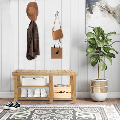 Versatile Natural Color-Vintage Bamboo Shoe Rack Bench, 3-Tier Storage