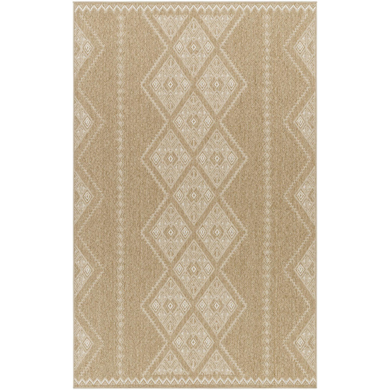 Moroccan Tan and White Outdoor Area Rug, Rectangle 7'10" x 10'
