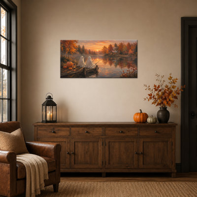  Halloween, art mural, fantôme mignon, impressions sur toile, citrouille d'automne rustique, décor, chalet confortable, images fantaisistes rétro gothiques pour le salon, chambre à coucher, ferme, scène d'automne, peinture, 20 x 40 po