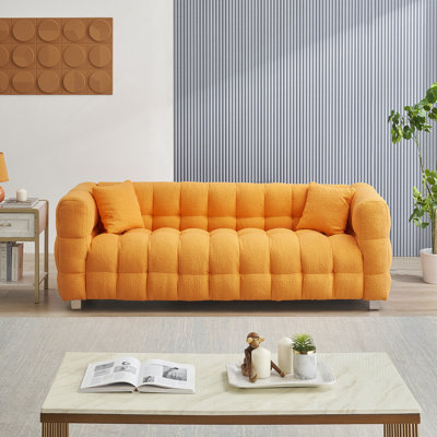 Comfortable Fleece Sofa With Sturdy Construction And Extra Pillows For Living Spaces