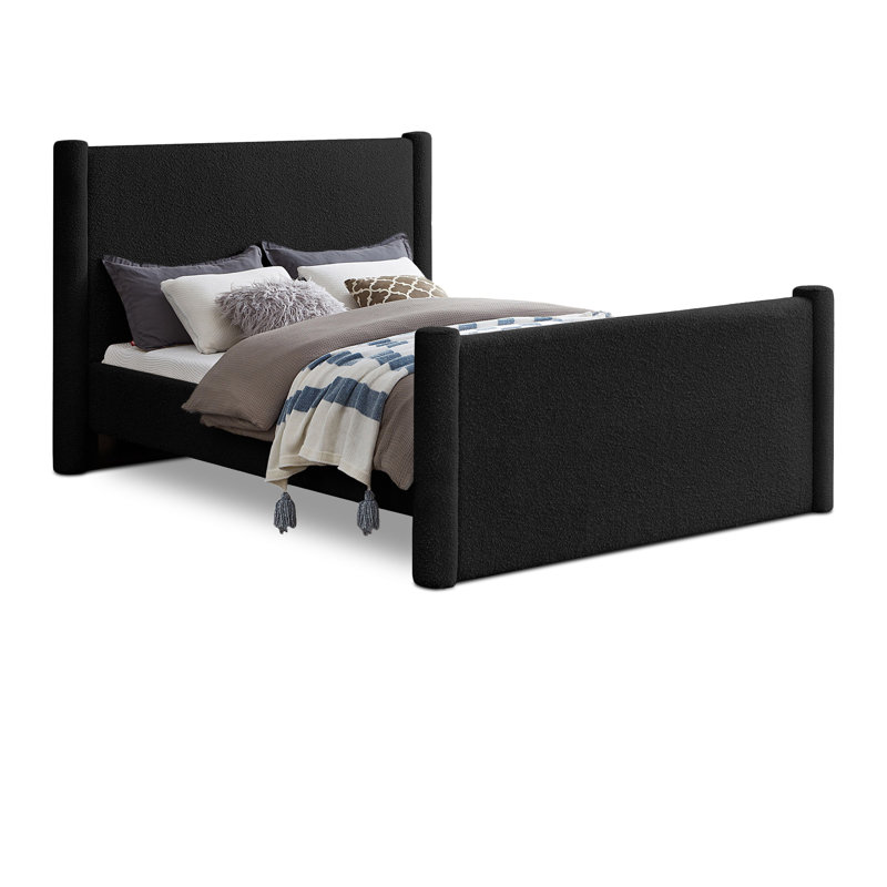 Elias Upholstered Platform Bed, Queen, Black Boucle Fabric