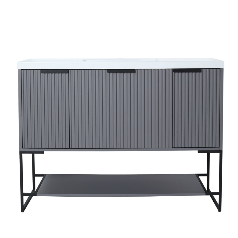 Meuble-lavabo autoportant de 48 po avec lavabo en résine 48 po x 18 po, Gris roche