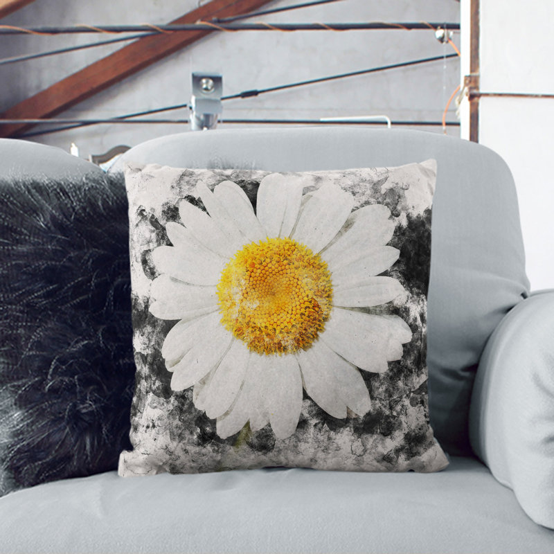 White Daisy Vol.6 Scatter Cushion, Black, 55cm H x 55cm W x 20cm D