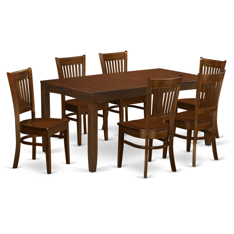 7 Piece Dining Table Set Consist of a Rectangle Dining Room Table with Butterfly Leaf and 6 Wooden Seat Chairs, Espresso