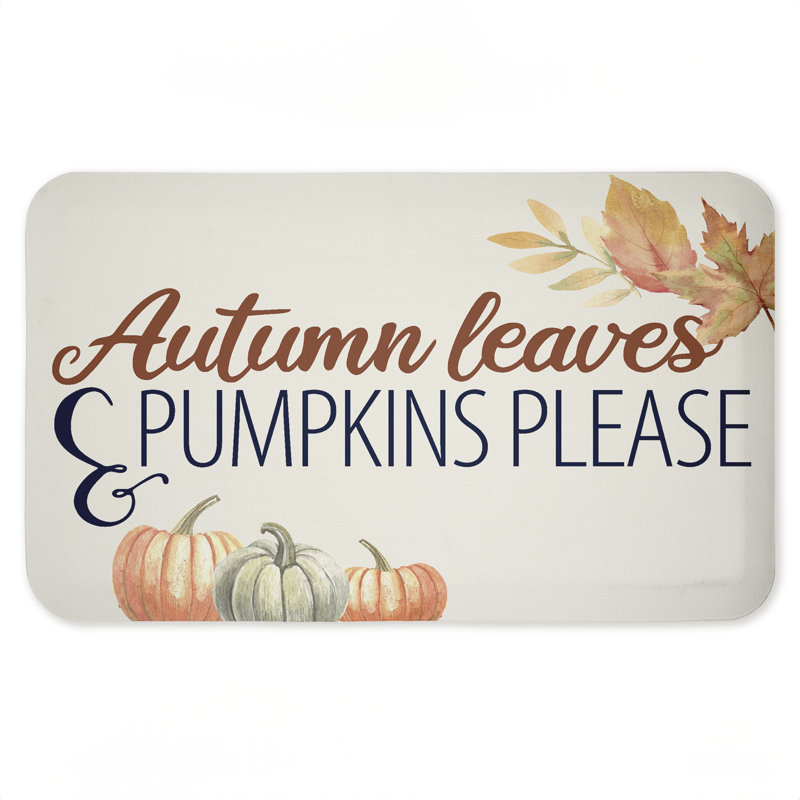 Tapis de sol anti-fatigue imprimé feuilles d'automne et citrouilles d'automne, design par Kim Allen, 30 po x 18 po