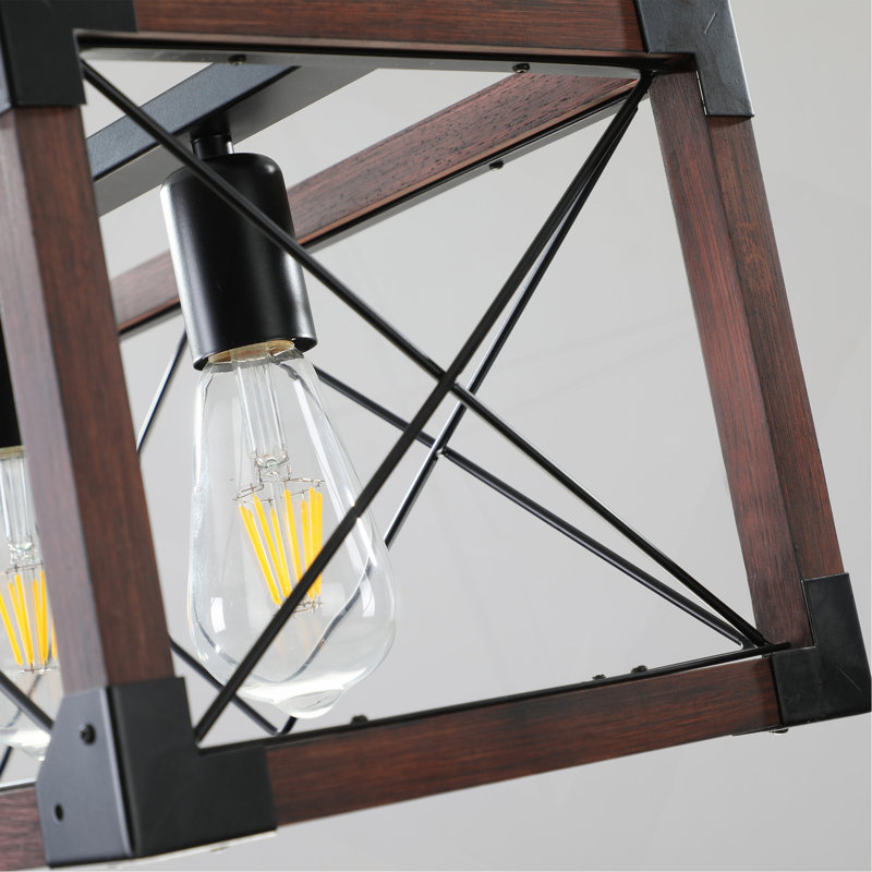 Luminaire suspendu de style campagnard industriel en bois rouge 32 po, lustre 5 lumières pour salle à manger, îlot de cuisine, décor de café