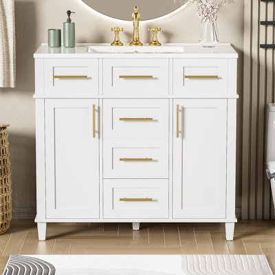 Meuble-lavabo 36 po avec lavabo simple en céramique et rangement polyvalent