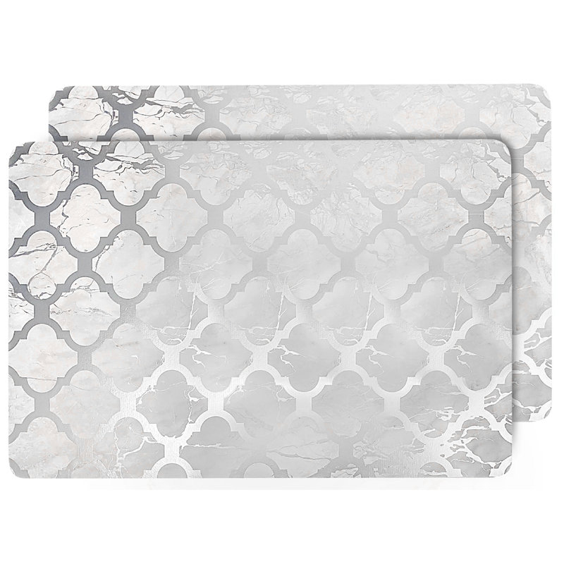 Tapis de table de salle à manger Placemats, L 18 po x L 12 po, Blanc / argenté
