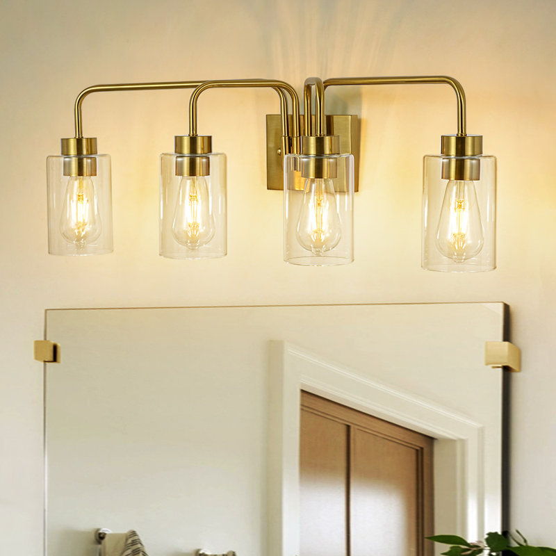 Luminaire de salle de bain moderne à 4 lumières avec abat-jour en verre transparent