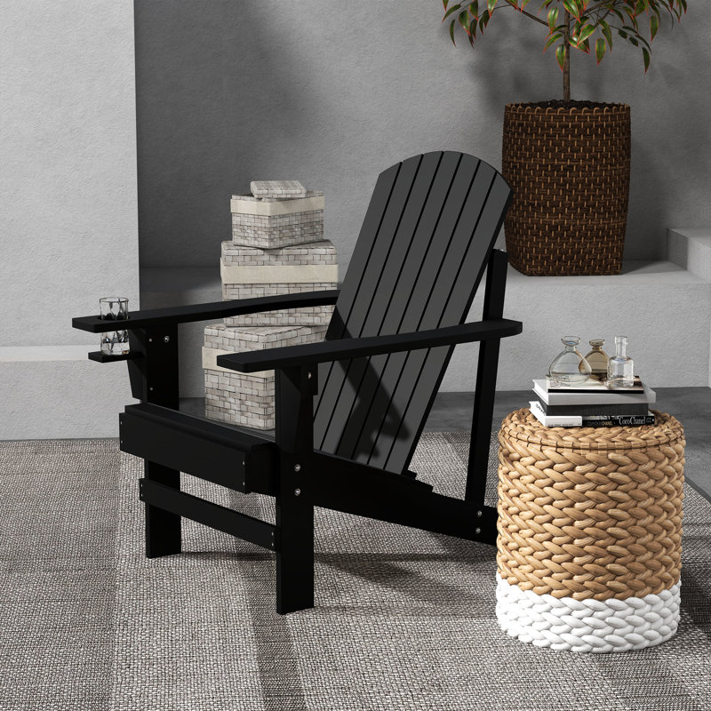 Wooden Chair, Outdoor Backyard Seat With Cup Holder. For Patio. Black. & Attractive Chair Backyard,
