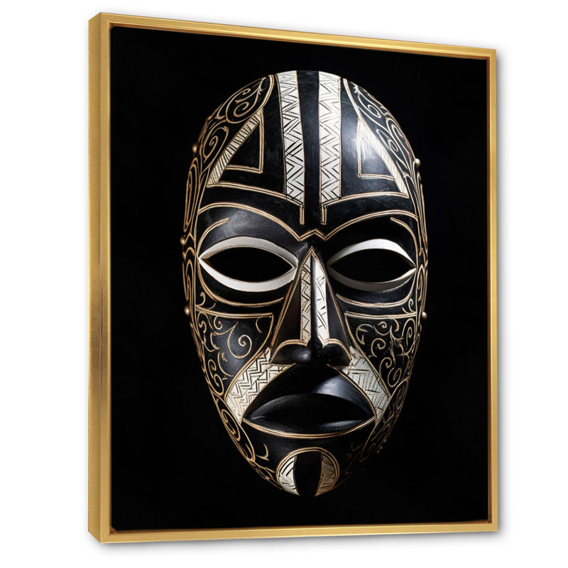 «Ethnical Traditional African Mask X», reproduction sur toile, H 20 po x l 12 po x P 1 po, Cadre flottant doré