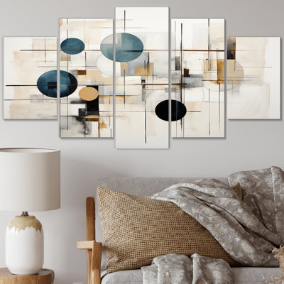 «Beige Minimalist Patchwork II», impression d'art abstrait sur collage - 5 panneaux