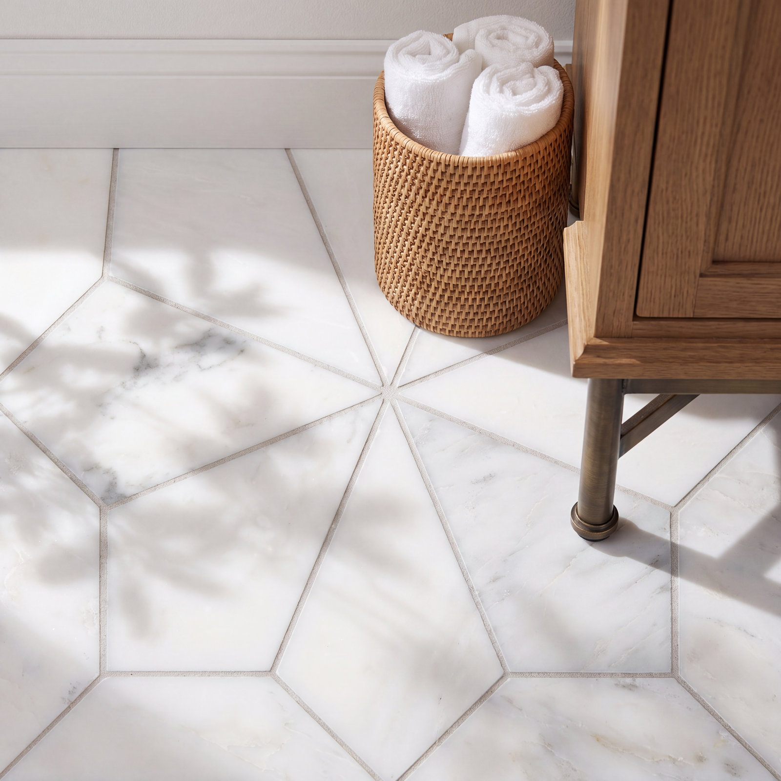 Blomma Marble Mosaic Tile, Bianco