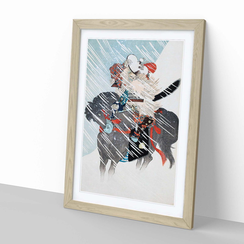 A Warrior in a Snow Storm by Toyohara Chikanobu - Framed Print, 60cm H x 40cm W x 2cm D, Oak