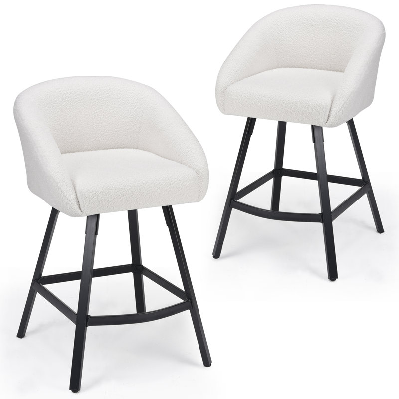 Boucle Upholstered 27.1" Modern Counter Stool, White