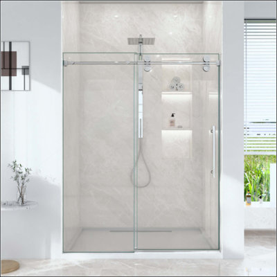 Frameless Single Sliding Shower Door- Clear Tempered Glass, Bypass Design