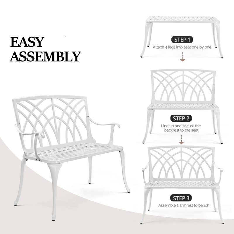 Batholo Powder Coated Aluminum Outdoor Bench, White