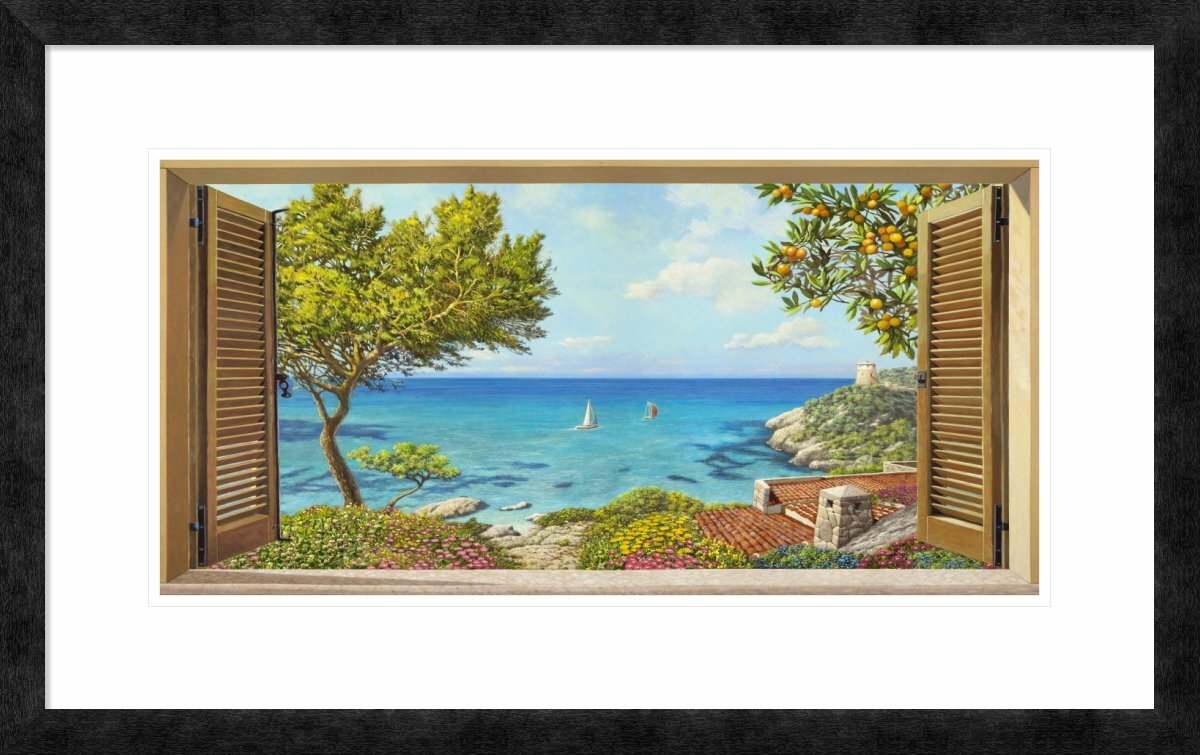 Global Gallery 'Finestra sul Mare' by Andrea Del Missier Framed Graphic Art Size: 20 H x 32 W x 1.5 D