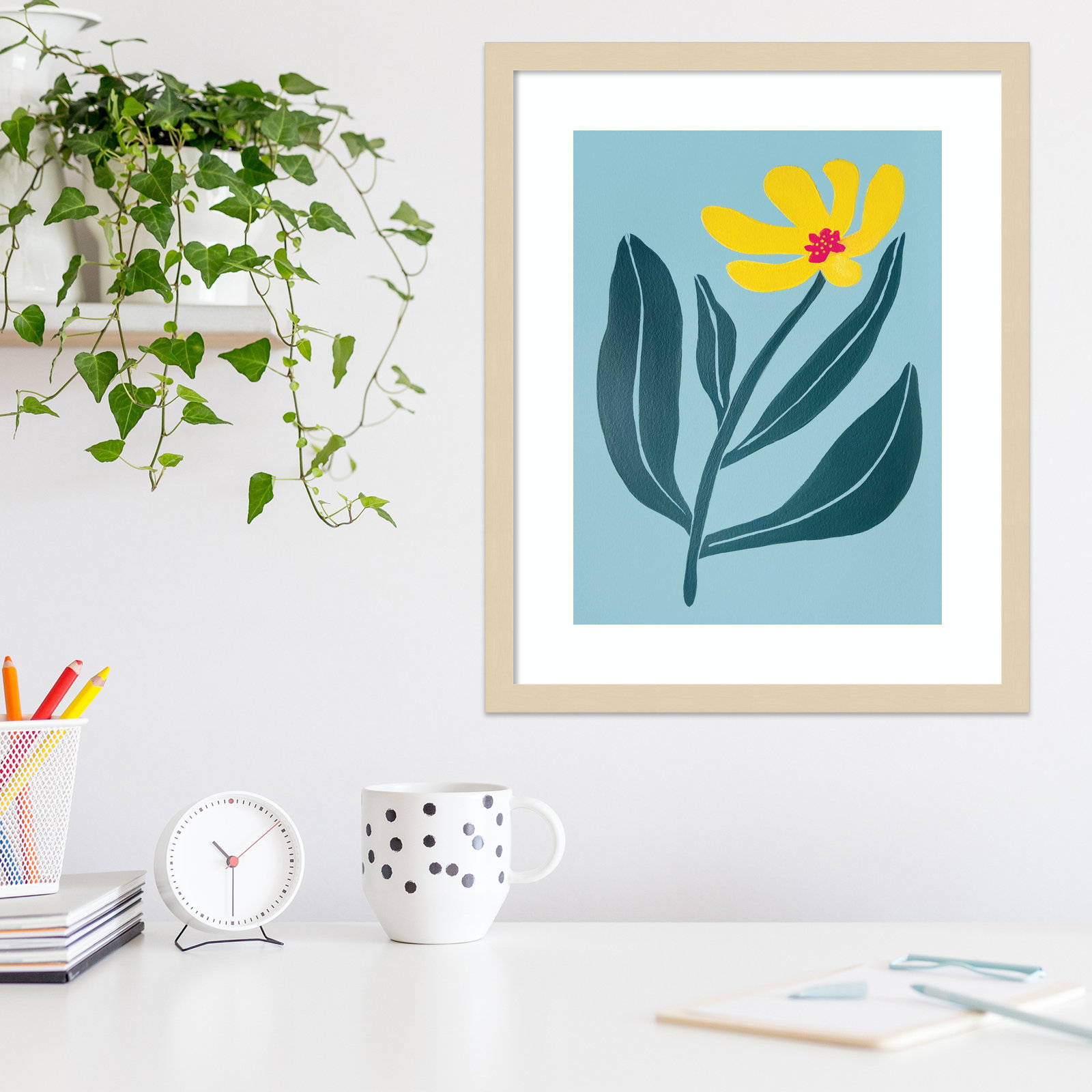 Exton "Yellow Flower" Print by Emma Daisy, 21" H x 17" W x 1" D, Brown