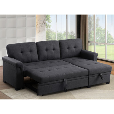 Chaise longue en L avec 3 sièges, lin gris foncé, tissu doux, rangement caché, convient aux coins du salon pour un salon contemporain fonctionnel et esthétique, un rangement quotidien pour la peau