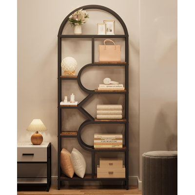 Stricker 6 Tier Arched Bookcase,tall Display Racks Geometric Open Storage Shelf Unique Book Rack