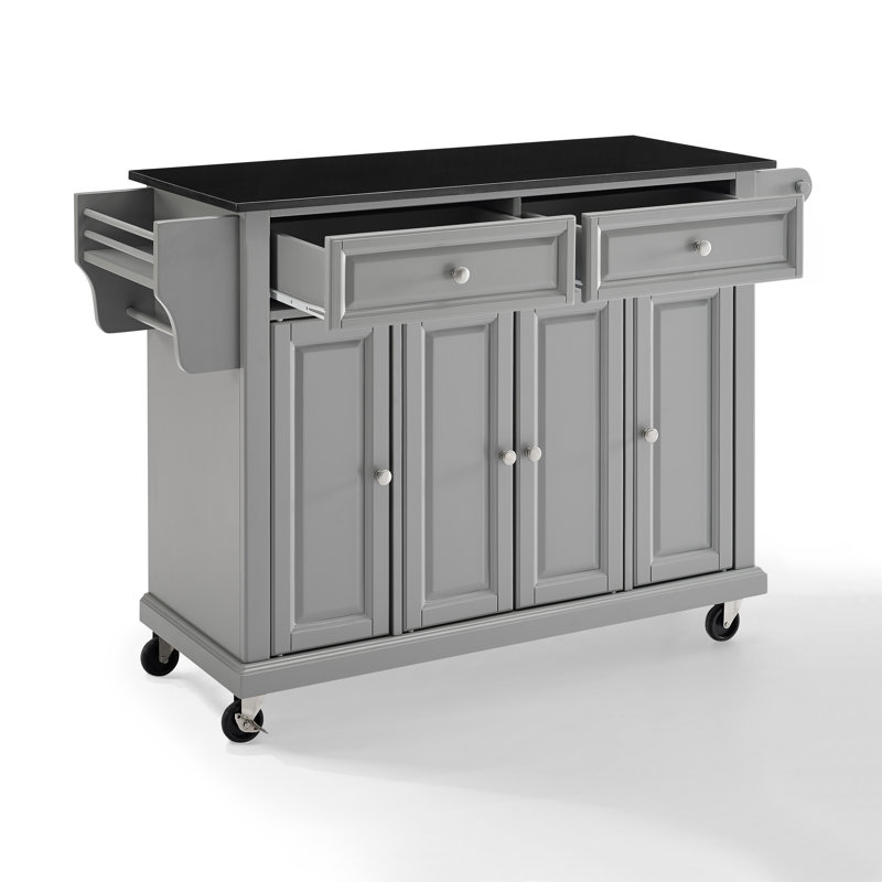 Monty Granite Top Kitchen Island, Black, Gray 