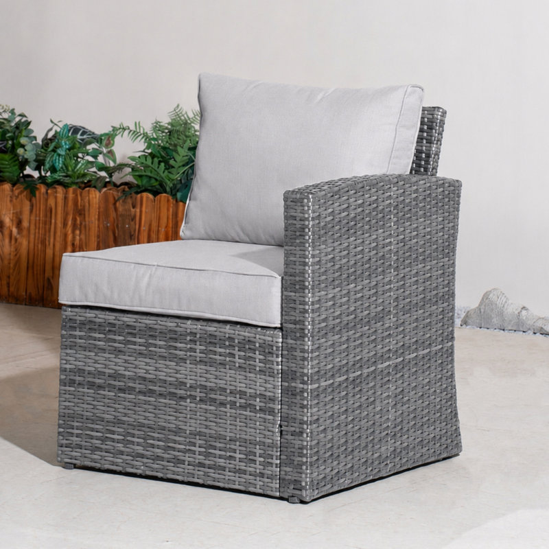 Grey Pe Rattan Modular Garden Sofa Set With Waterproof Storage, Powder-coated Iron Frame