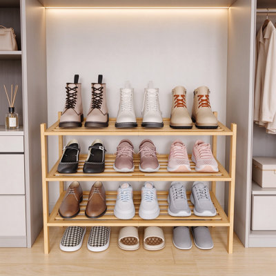 Range-chaussures en bambou avec lattes horizontales, range-chaussures autoportant à plusieurs niveaux pour l'entrée, le placard et le salon, tablette de rangement robuste