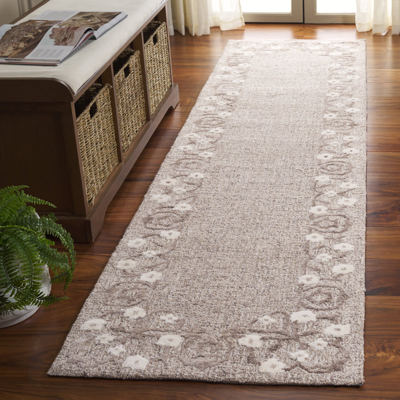 Tapis floral en coton touffeté à la main Lycan, Tapis de couloir 2 pi 3 po x 9 pi