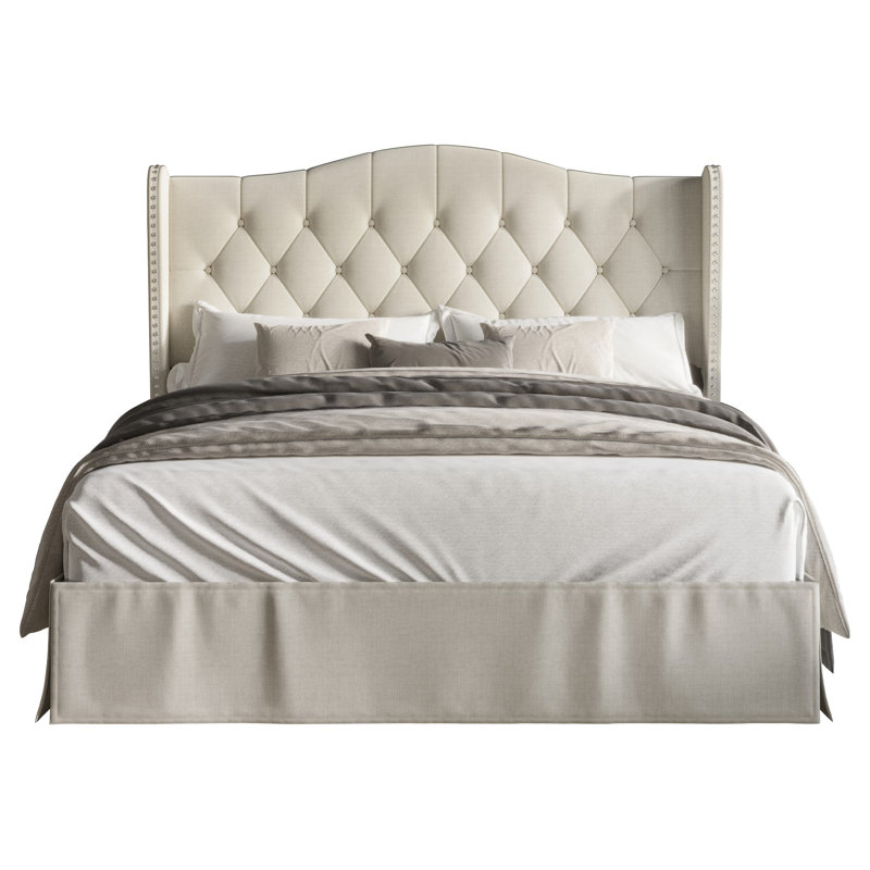 Lit plateforme tapissier Knott Riley, Simple, Gris chaleureux