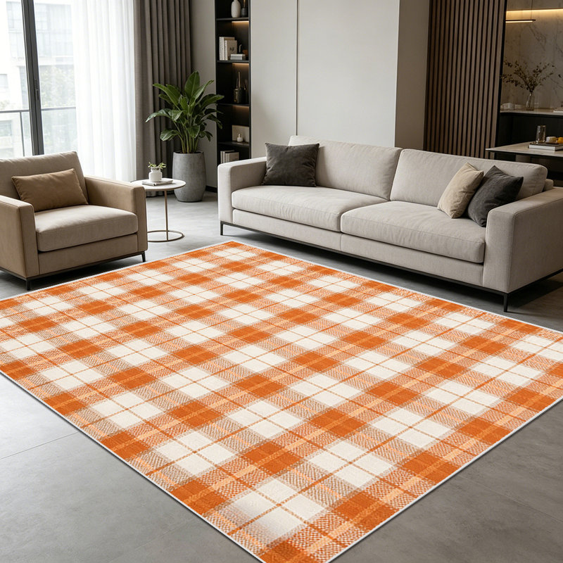 1PC Orange and White Plaid Area Rugs, Soft and Comfortable, easy-to-maintain, machine washable Indoor floor mat, suitable for living room, bedroom, dining area, kitchen, entryway, patio, porch, backyard Home Decor, Outdoor Decor.