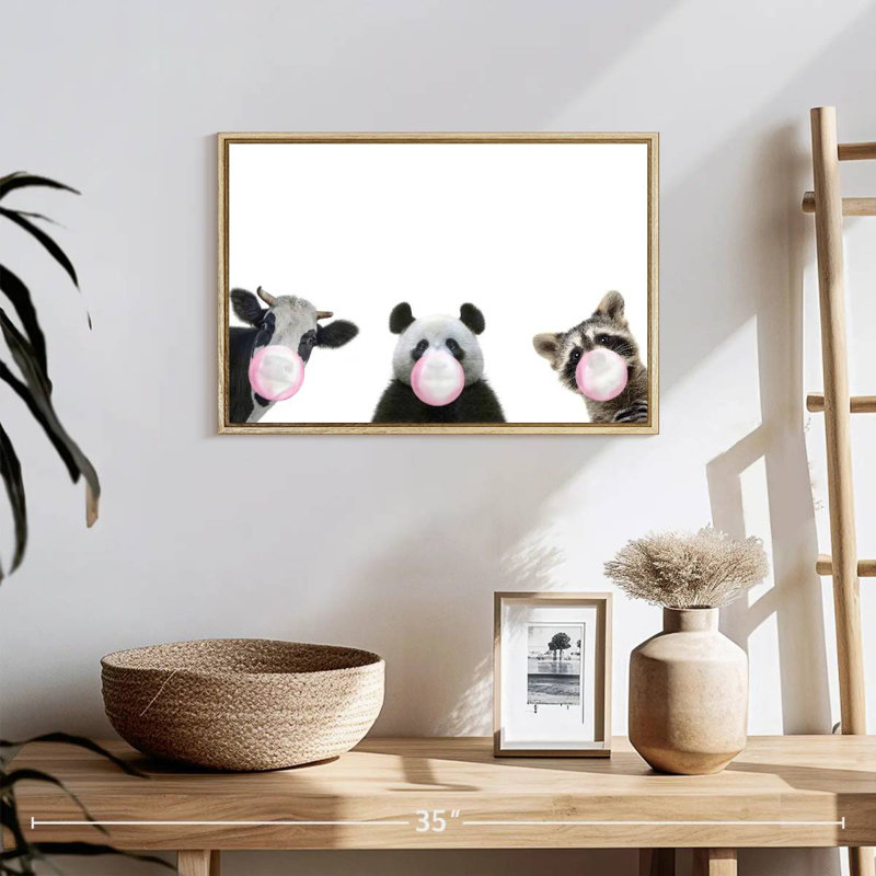 Trois animaux amusants, Cadre flottant en bois naturel, 19 po x 13 po