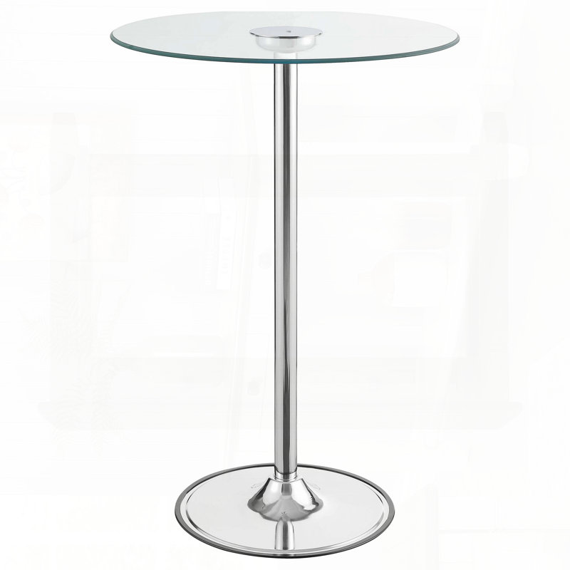 Chrome Glass Top LED Bistro Bar Table – 28" Round x 42"H