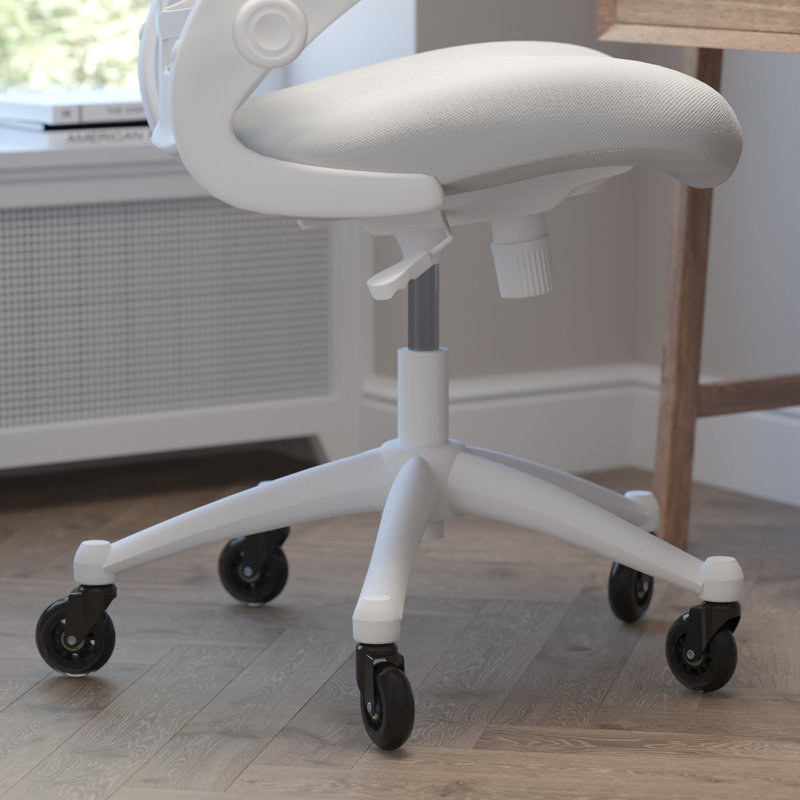 Regent Park Ergonomic Swivel Task Chair with Roller Wheels & Flip Up Arms, White, Gray