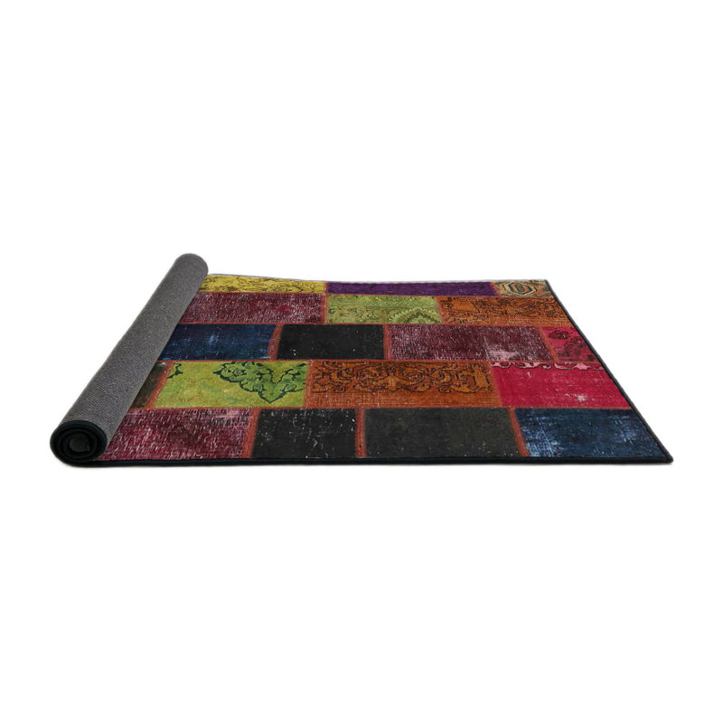 Tapis contemporaine jaune/bleu/rose, Rond 6 pi
