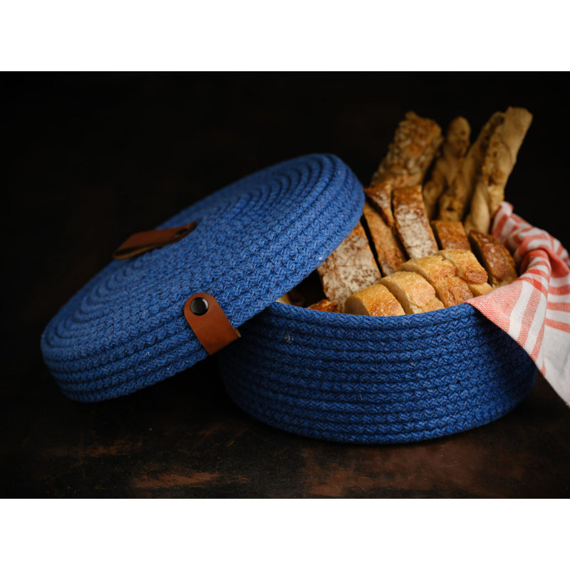 Handmade Cotton Basket Set (3 Pieces), Blue, Small: 6 x 6 x 2.8 in, Medium: 7.9 x 7.9 x 3.5 in, Large: 9.8 x 9.8 x 4.3 in | 100% Cotton Jute Rope | Perfect for Home Organization, Stylish & Durable Design