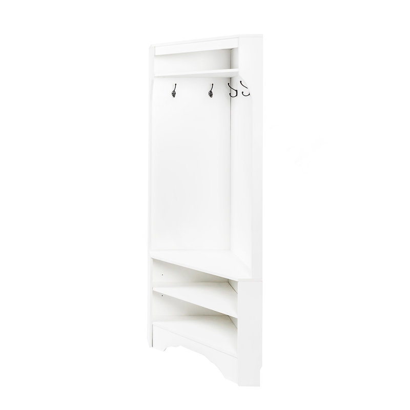 29.5''W*71.6''H Minimalist Corner Hall Tree with Shoe Bench, Versatile Entryway Coat Rack with 4 Hooks and Adjustable Shelf for Hallway, Living Room