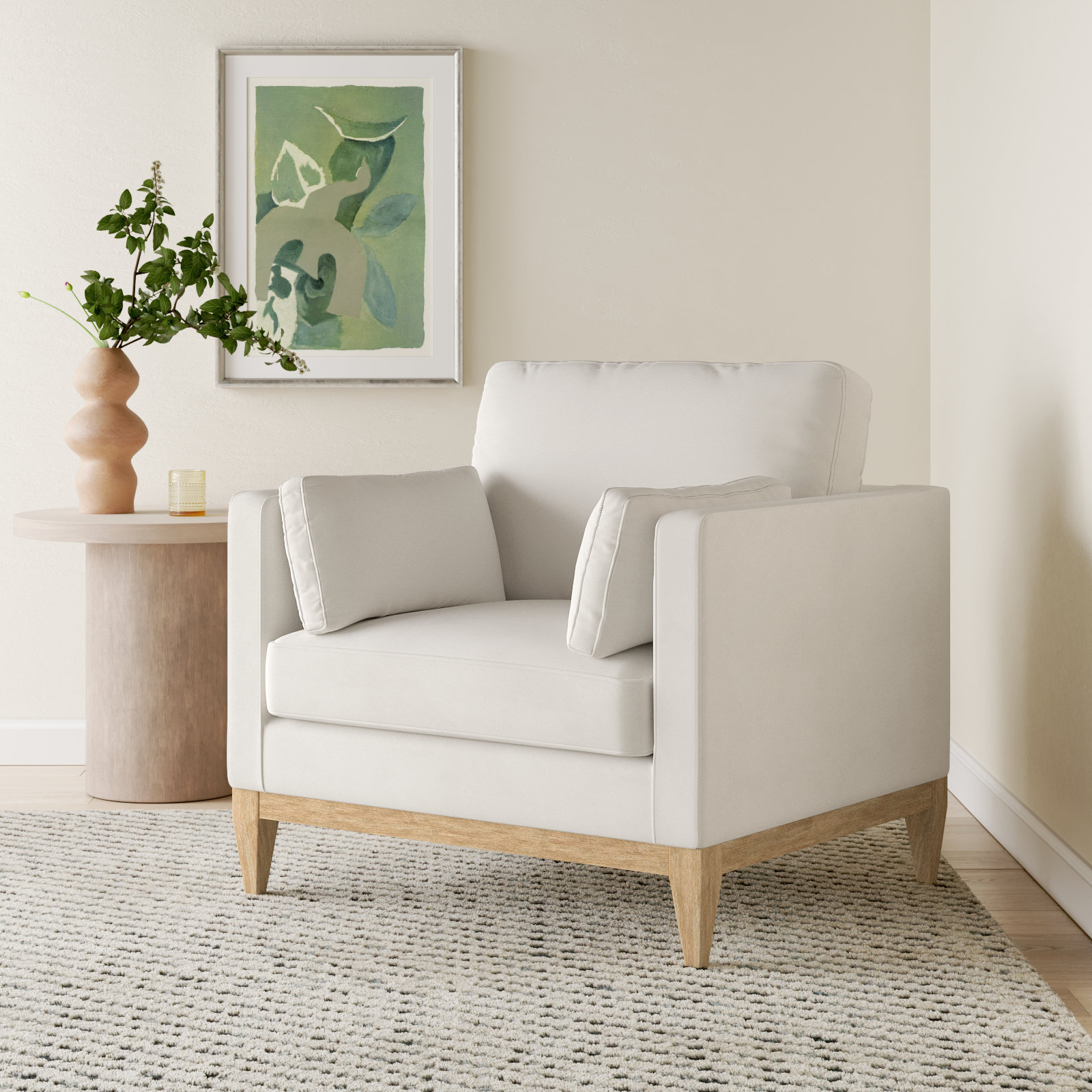 Pera Pine Armchair, French Beige Velvet
