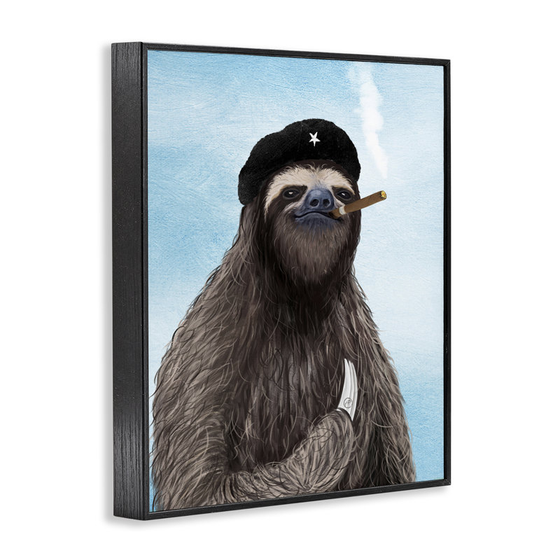Capitaine paresseux et art à cigares par Paula Belle Flores, Giclée encadrée noir minuit, H 20 po x l 16 po
