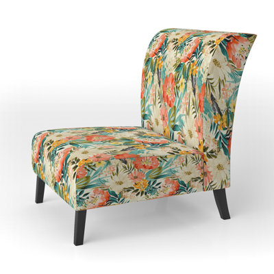 Botanical In Beige And Green - Upholstered Coastal Slipper Chair, Yellow Accent Chair