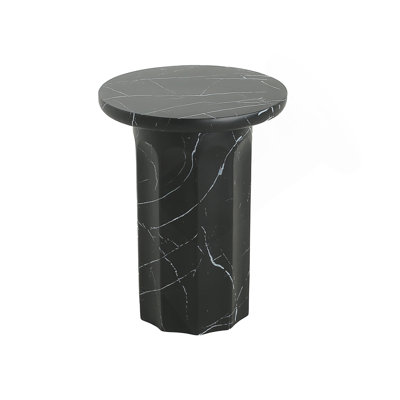 Lightweight Concrete Side Table With Black Marble Effect For Indoor And Outdoor Use, No Assembly Required.