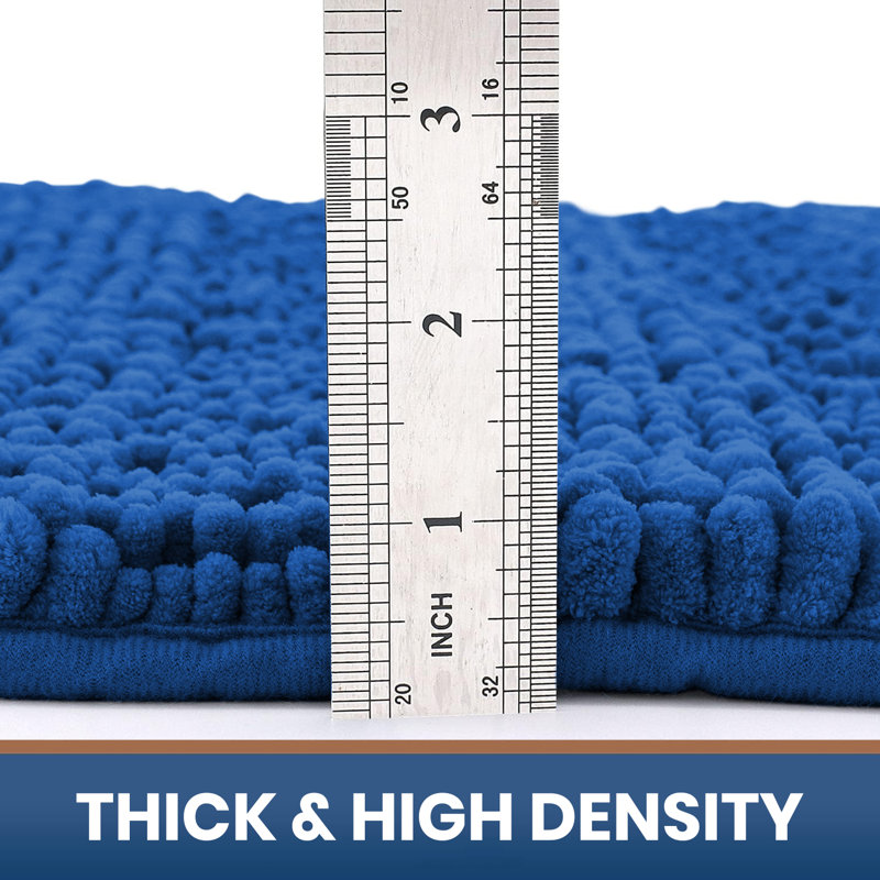 Chenille Non-Slip Non-Slip Bath Mat, 60cm L x 40cm W, Navy