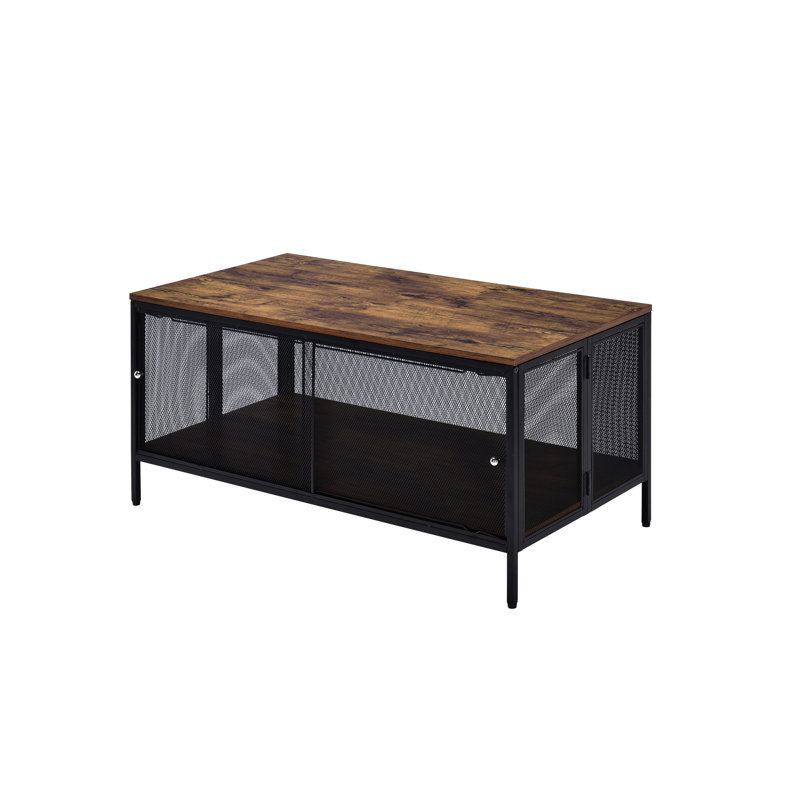 Table basse polyvalente avec base en métal noir et plateau en chêne antique avec une finition et une table durables
