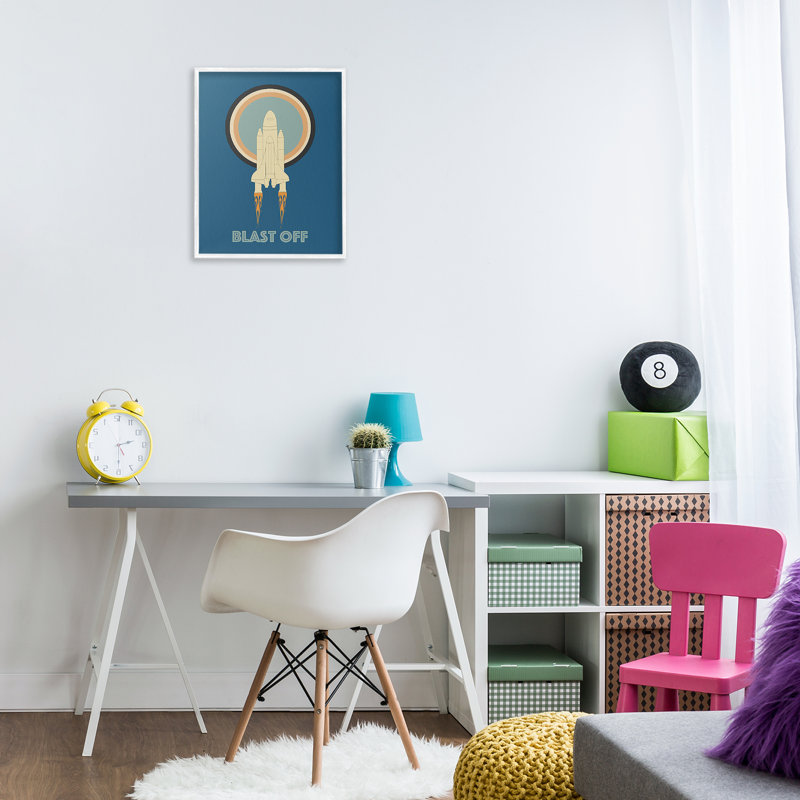 «Blast Off Vintage Rocket Gray», estampe numérique par Ashley Singleton, Giclée encadrée blanc bord de mer, H 20 po x l 16 po