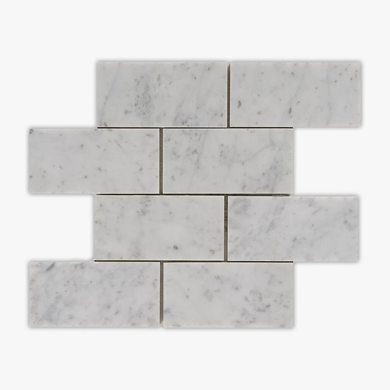 Bianco Carrara Honed 3x6 Brick Marble Mosaic, Gray
