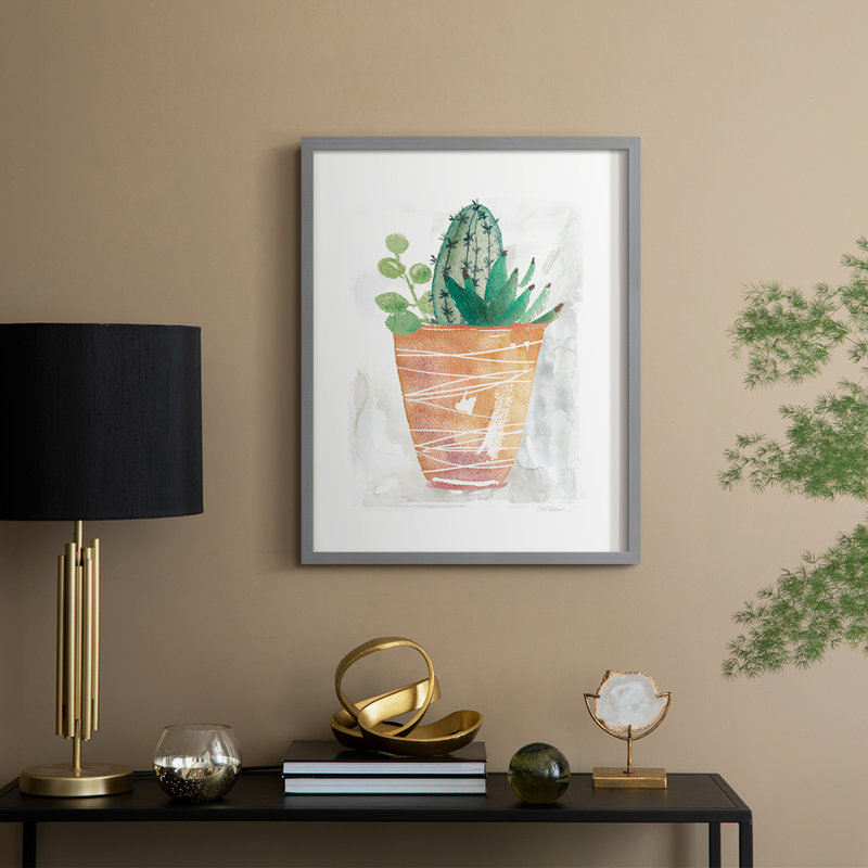 Boho Cactus Framed Print - Solid Wood, 30" H x 24" W, Gray